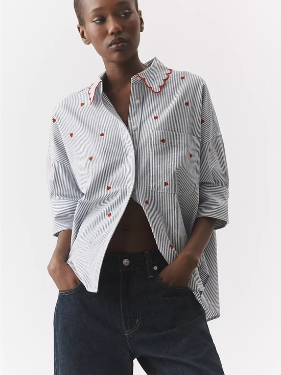 Maeve Tops - Maeve Anthropologie Mabel Boxy Oxford Shirt Medium Embroidered Hearts